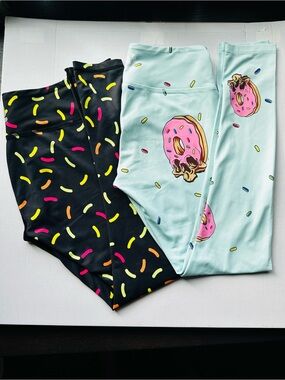 Feed Me Fight Me Leggings Bundle Dopamine Donuts Sprinkles Gym Workout 2 Pair